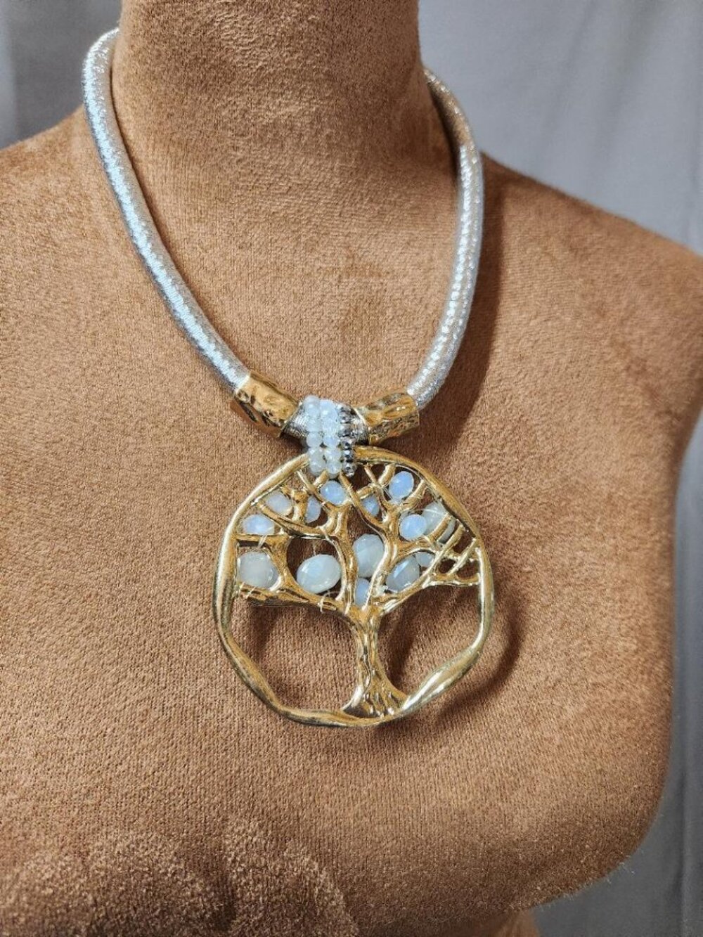 Tree Of Life Costume Jewelry in Silver & Gold Toned Metallic Necklace Adjustable
